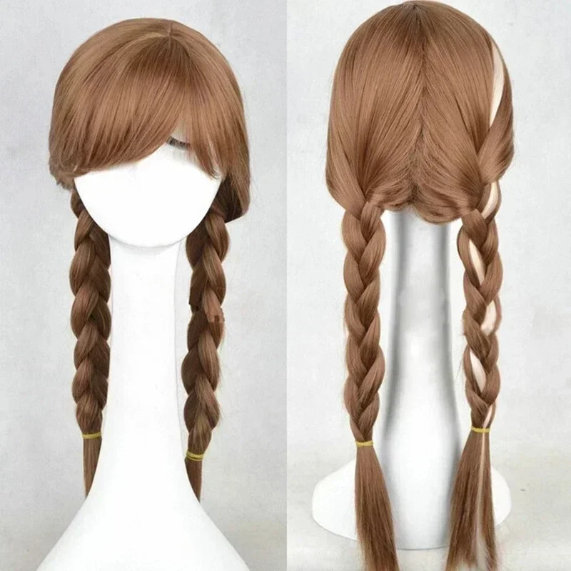 Anime Women Princess Anna Wig Brown Braids  Halloween Party Synthetic Hair Wigs