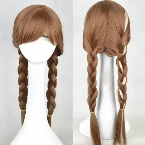 Anime Women Princess Anna Wig Brown Braids Halloween Party Synthetic Hair Wigs