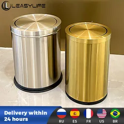 9L 15L Office Gold Shake Lid Trash Cans Kitchen Stainless Steel Storage Bins Cubo Basura Cocina Home Decor Waste Bin