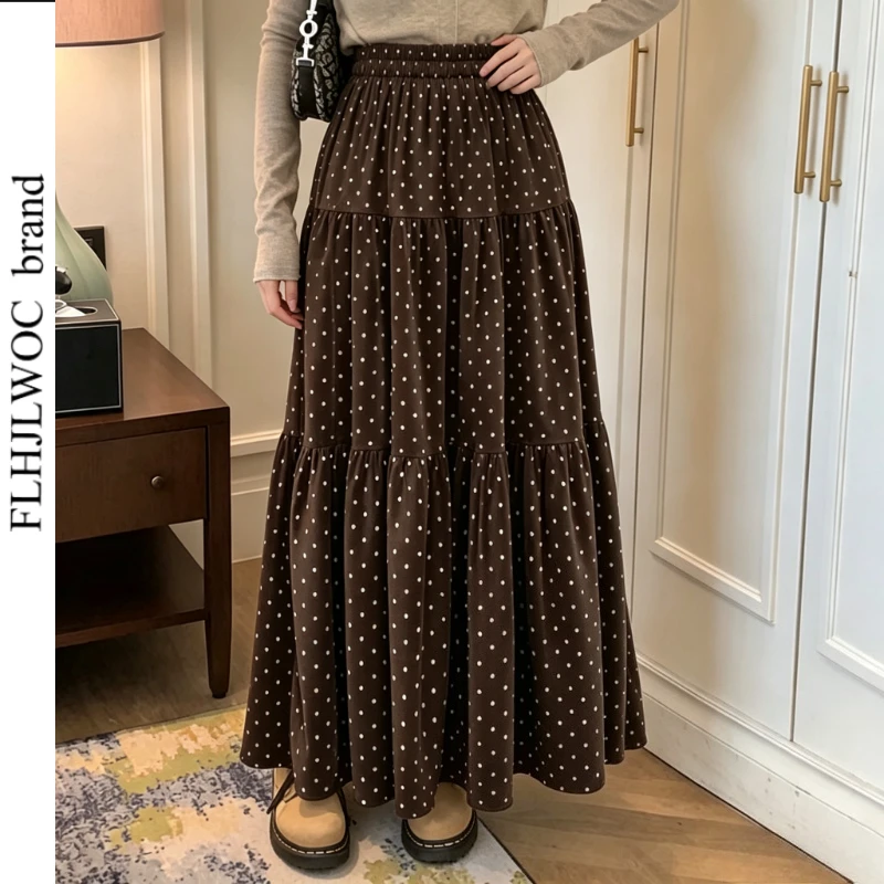 Black Velvet Skirts New Fashion French Design Woman 2026 Autumn Winter Retro Vintage Christmas All-Match Chic Dot Long Skirt