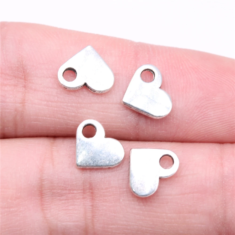 WYSIWYG 40pcs Charms 9x8mm Heart Charms For Jewelry Making DIY Jewelry Findings Antique Silver Color Alloy Charms Pendant