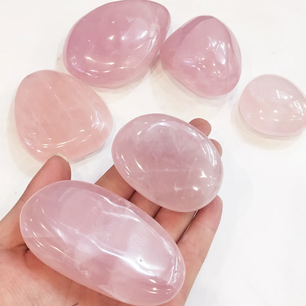 Natural Rose Quartz Polishing Oval Shape Pink Crystal Carvings Decompression Massage Toys Home Stones Decoration Crafts