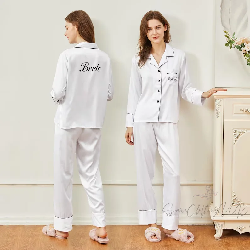 Pigiama in raso personalizzato Pigiama da damigella d'onore coordinato Pigiama Set Monogramma Regalo di nozze per feste Pjs in raso Nome personalizzato