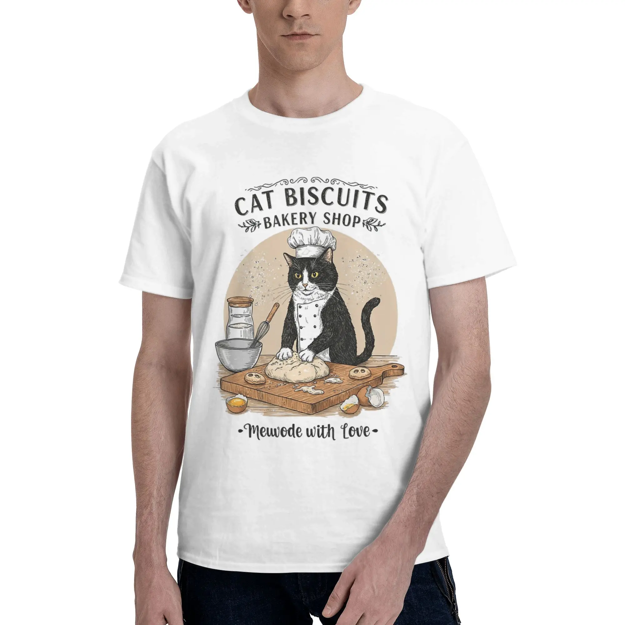 Mens Womens  Biscuits We Knead Em You Need Em Shirt Pure Cotton Graphic Print Tee Shirts Cute Cats Top Clothing