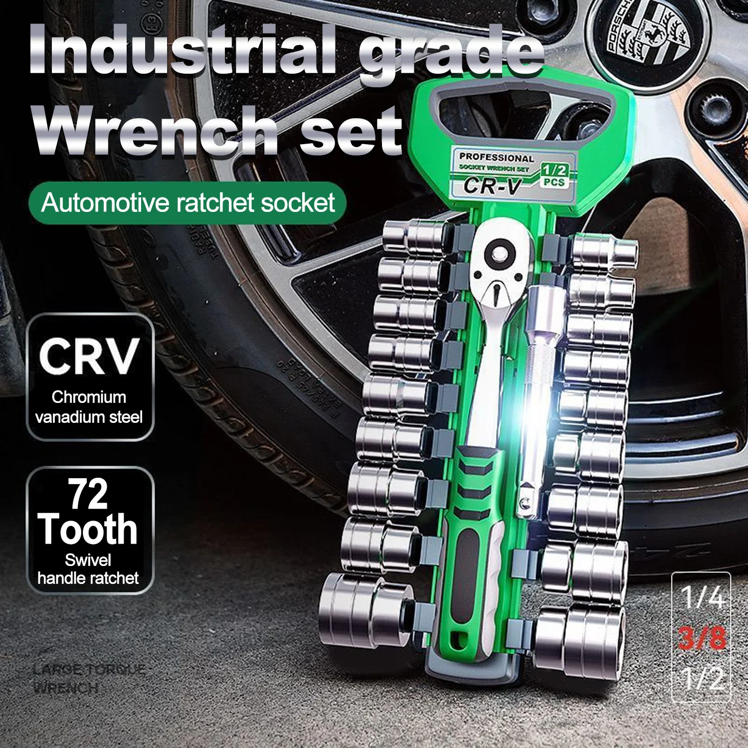 

Ratchet Socket Wrench Set, Mechanic Tool Kit and Sockets Set with Quick Release Reversible Ratchet Handle and Extension