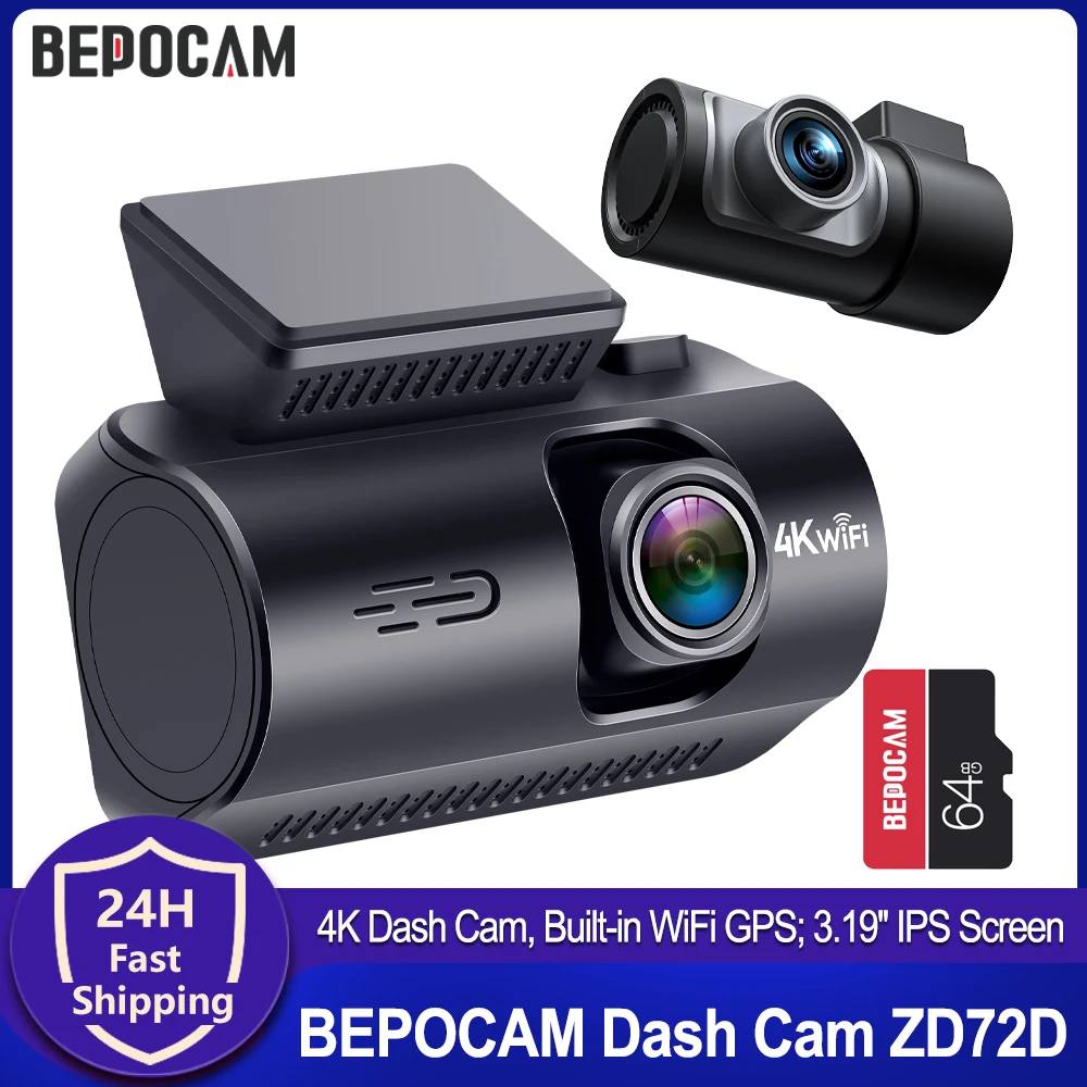 BEPOCAM 4K داش كام السيارات داشكام المدمج في واي فاي GPS 3.19 ''IPS شاشة كاميرا سيارة للرؤية الليلية DVR مسجل فيديو 24H وضع وقوف السيارات