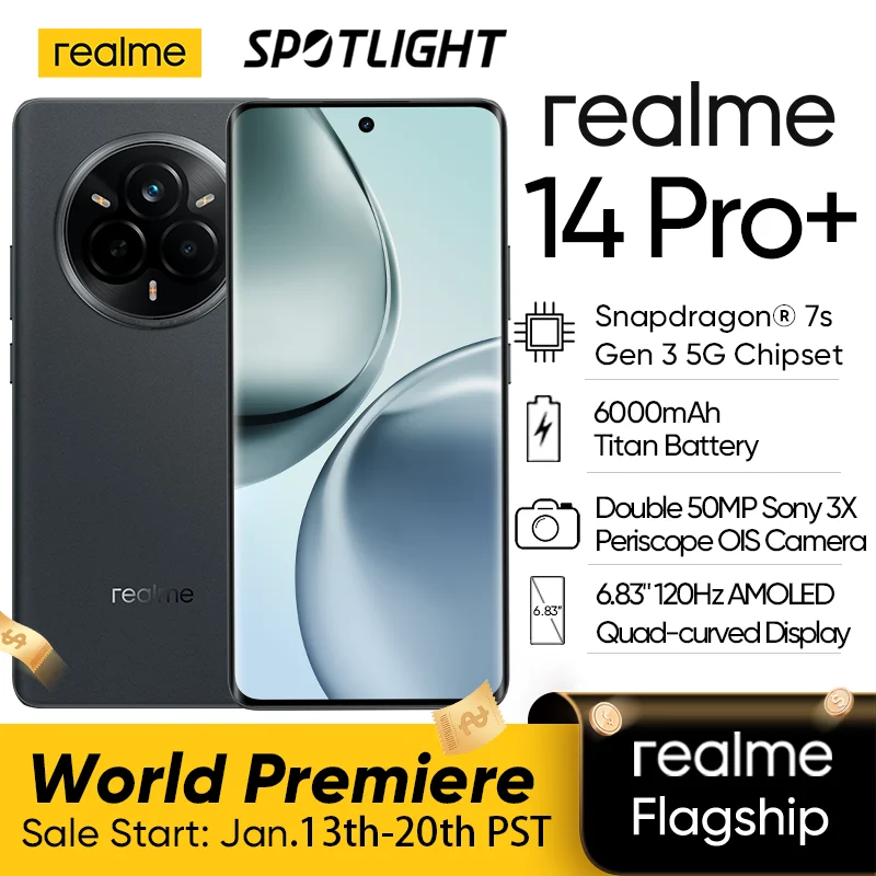 [Versión rusa] Smartphone realme 14 Pro Plus Snapdragon ® 7s Gen 3 5G Chipset 6000mAh 80W Carga 50MP Cámara periscopio Sony 3X