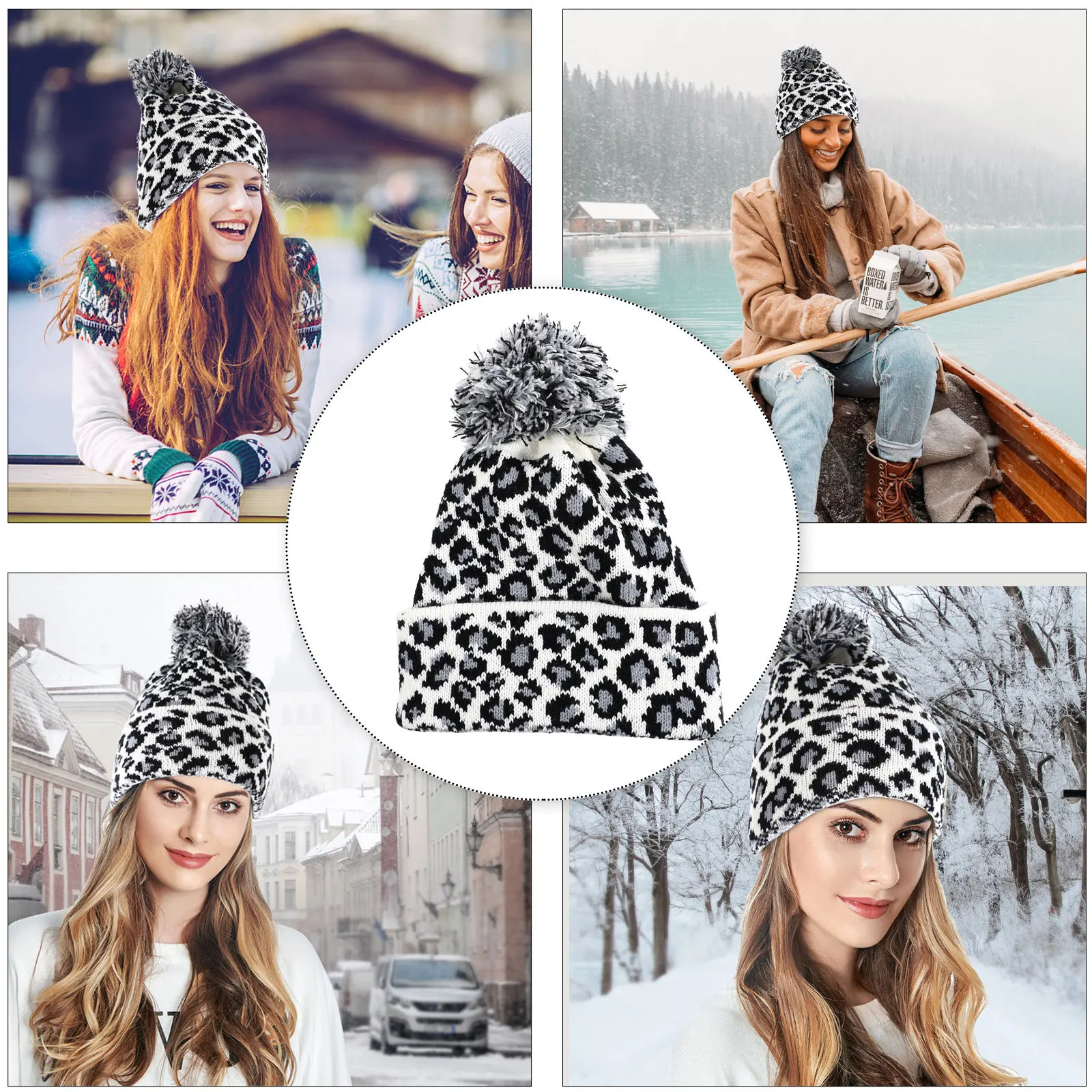 暖かいニットビーニーヒョウ柄ソフト肌に優しい女性のための冬秋ファッションウールキャップ屋外クリスマスパーティー使用