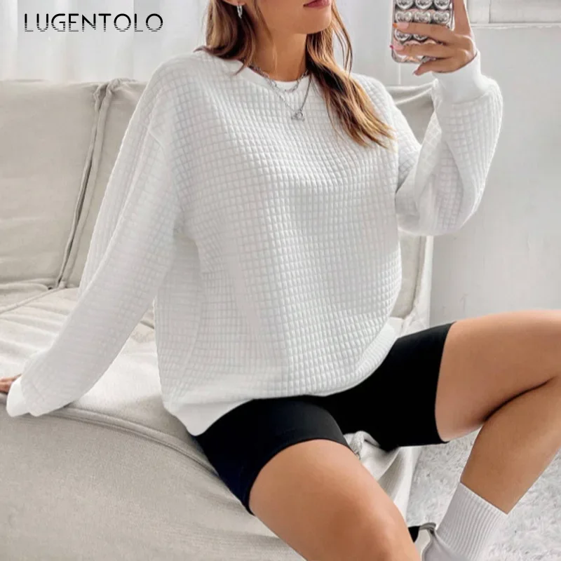

Women New Sweatshirts Autumn Solid Loose Top Female Casual Wimple Fashiono-neck Street Pullover Clothing