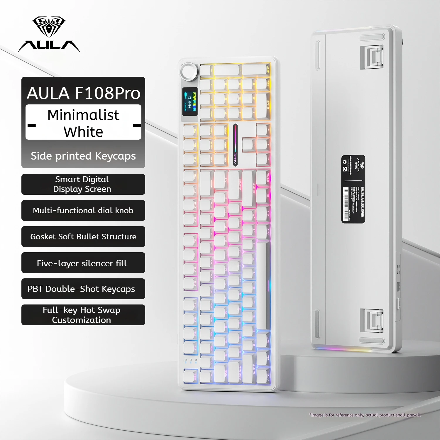 

AULA F108 Pro Bluetooth 2.4G wired three-mode connection mechanical keyboard full-key hot-swappable gasket structure RGB light