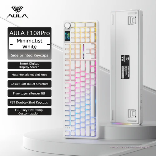 AULA F108 Pro Bluetooth 2,4G cableado conexión de tres modos Teclado mecánico estructura de junta intercambiable en caliente de tecla completa luz RGB