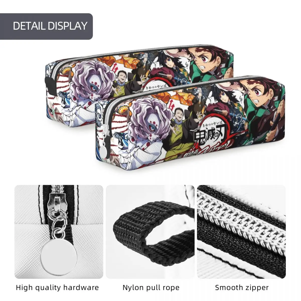 Imagem -05 - Demônio Slayer Kamado Tanjirou Lápis Case Lovely Pen Bolsa Lápis Zenitsu para Meninos e Meninas Grande Material Escolar Papelaria Zipper