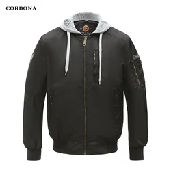 CORBONA 2024 New Spring Oversized Coat Windbreaker Baseball Men Jackets Air Force Military Hooded Detachable Multi Pockets Parka