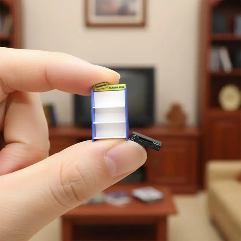 B*Random 1 Set Miniature 1/12 Dollhouse Retro Recorder Video Tape Shelf Model Living Scene Ornament Doll Toy Accessories