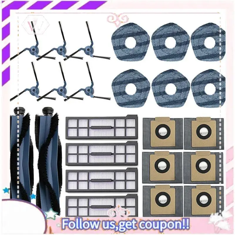 

Запасные части для робота-пылесоса Eufy X10 Pro Omni: основная и боковые щетки, HEPA-фильтр, салфетка для влажной уборки, мешки для сбора пыли (A50F)