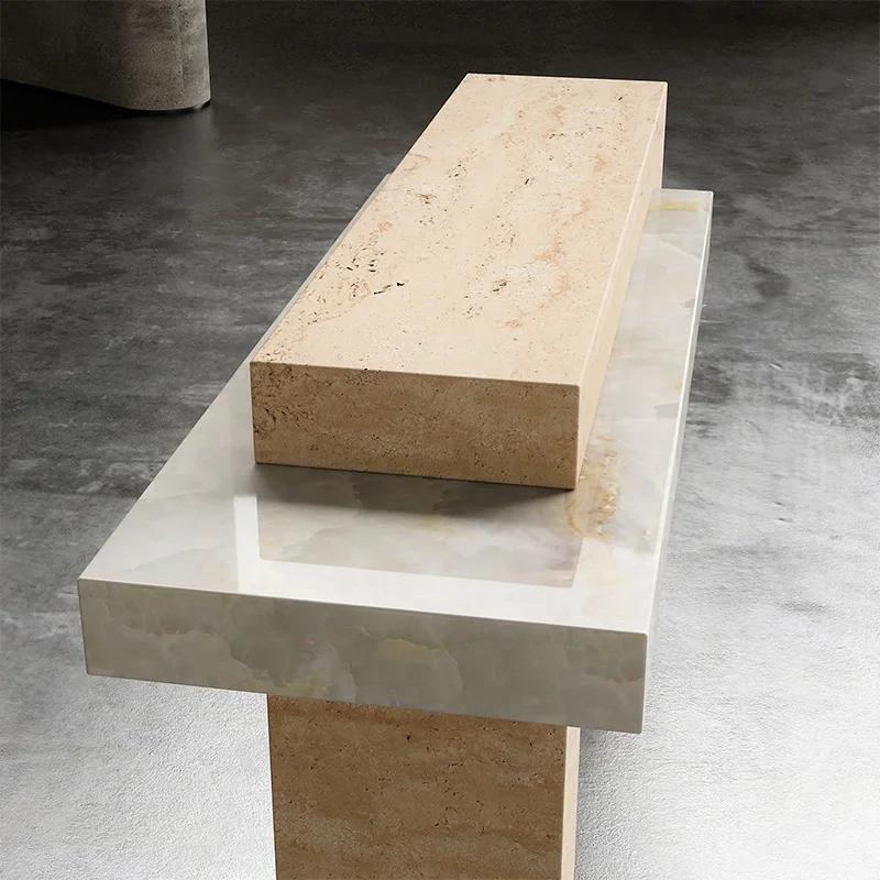 Viola White Limestone Console Table, Entrance Table Marble Stone