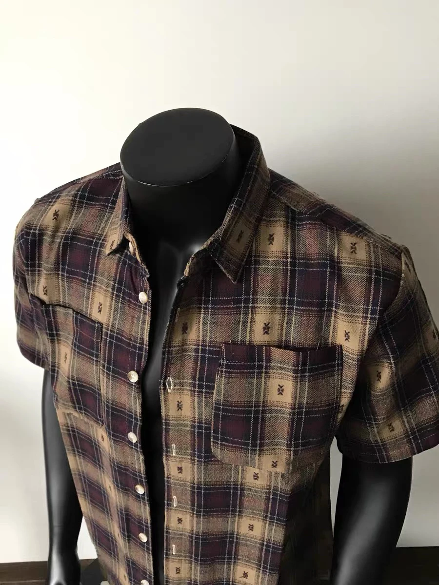 

Ретро японский i Plaid ort Sve irt Men Summer Briti Sle American Chic f Sve irt Youth Trend Loose Fit