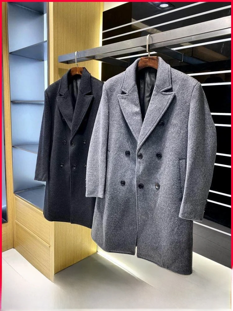

Мужское шерстяное пальто средней длины, двубортное, модное, городское, зимнее, новинка, деловой повседневный стиль, молодежное, популярное