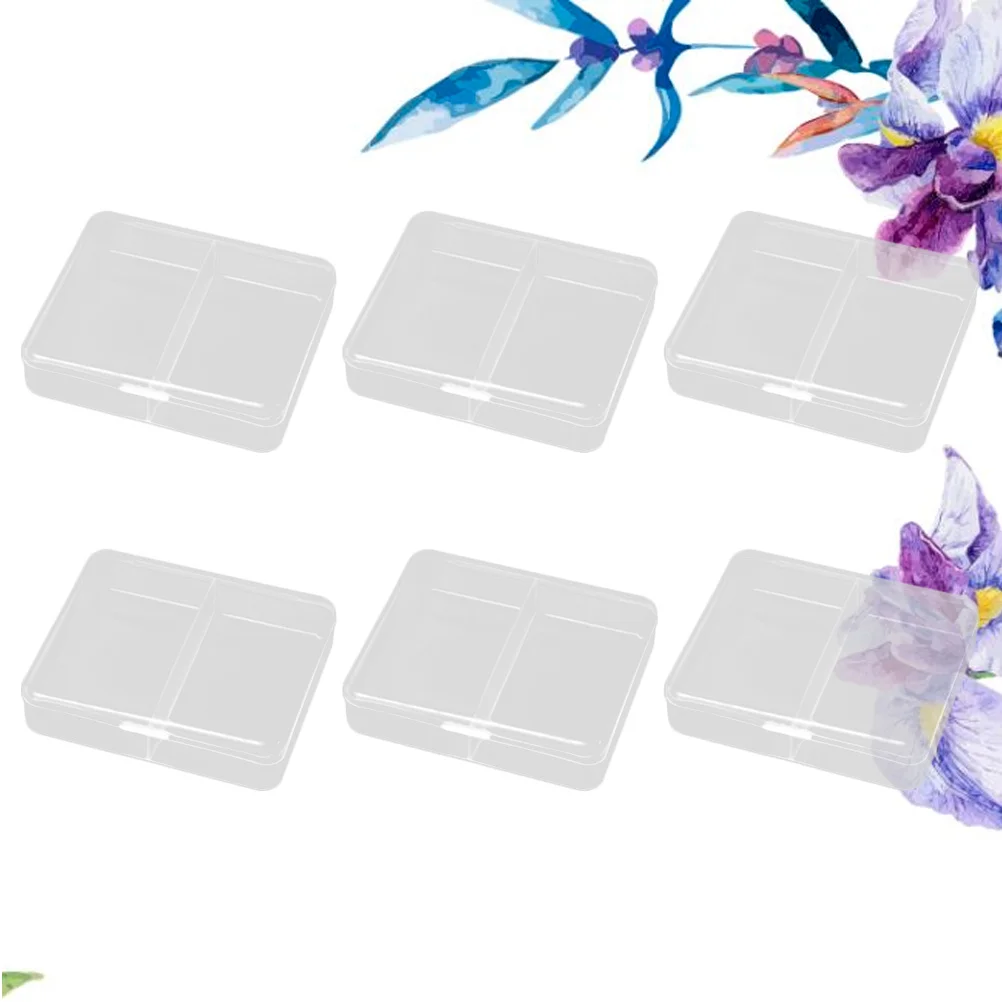 6Pcs Plastic Storage Container Transparent Rectangular Case Organizer for Earrings Jewelry Pen School Office Plastic Box