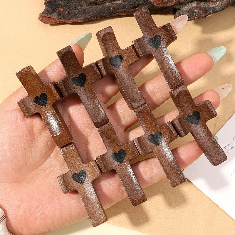 1/20PCS Mini Houten Kruisen Lichtgewicht Aanmoediging Zwarte Walnoot Bidden Kruisiging Zakken Palm Kruisbeeld voor Kinderen Volwassenen