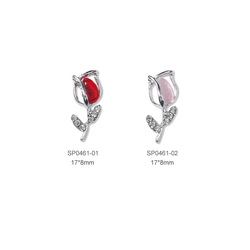 10PCS 3D Luxury Alloy Tulip Nail Art Rhinestone Flower Charm Parts For DIY Nails Decoration Manicure Decor Material Supplies 6