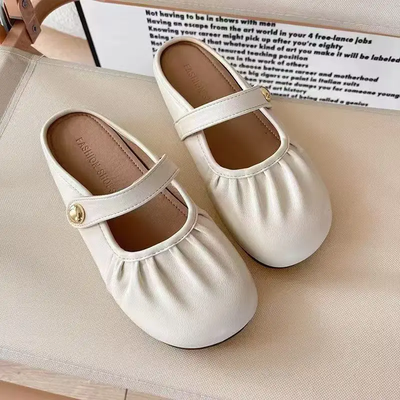 

Women's Flat Bottom Slip-On Sandals Outdoor Wear Lazy Shoes Summer New Style Easy to Wear Half Cover Single Shoes