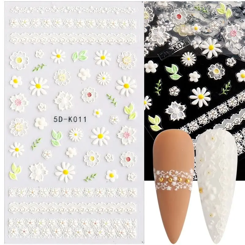 

5D Nail Stickers Flowers Leaves Self Adhesive Manicures DIY Decorations Sticker Lace Nail Design Art Decorations Accessories