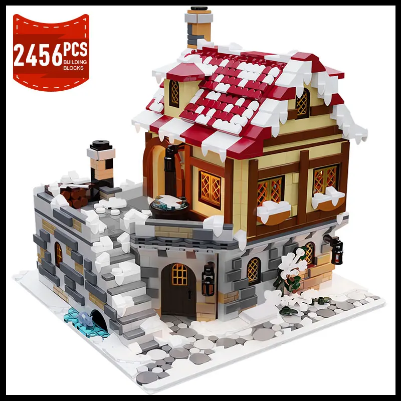 

Moc City Winter Architecture Tavern Under The Snow Model Building Blocks Ideas Set Street View House Bricks Toys Xmas Gifts