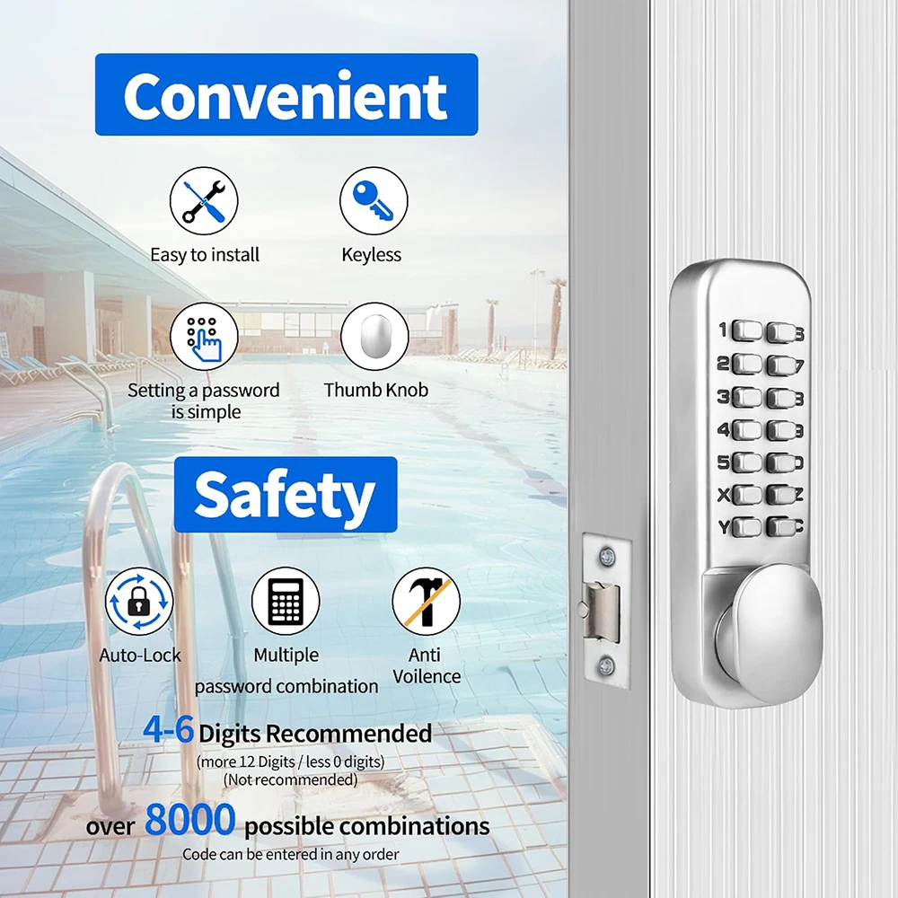 The second generation Waterproof Keyless Entry Keypad Deadbolt Door Lock, Silver, Combination Lock ，Easy to operate view 4
