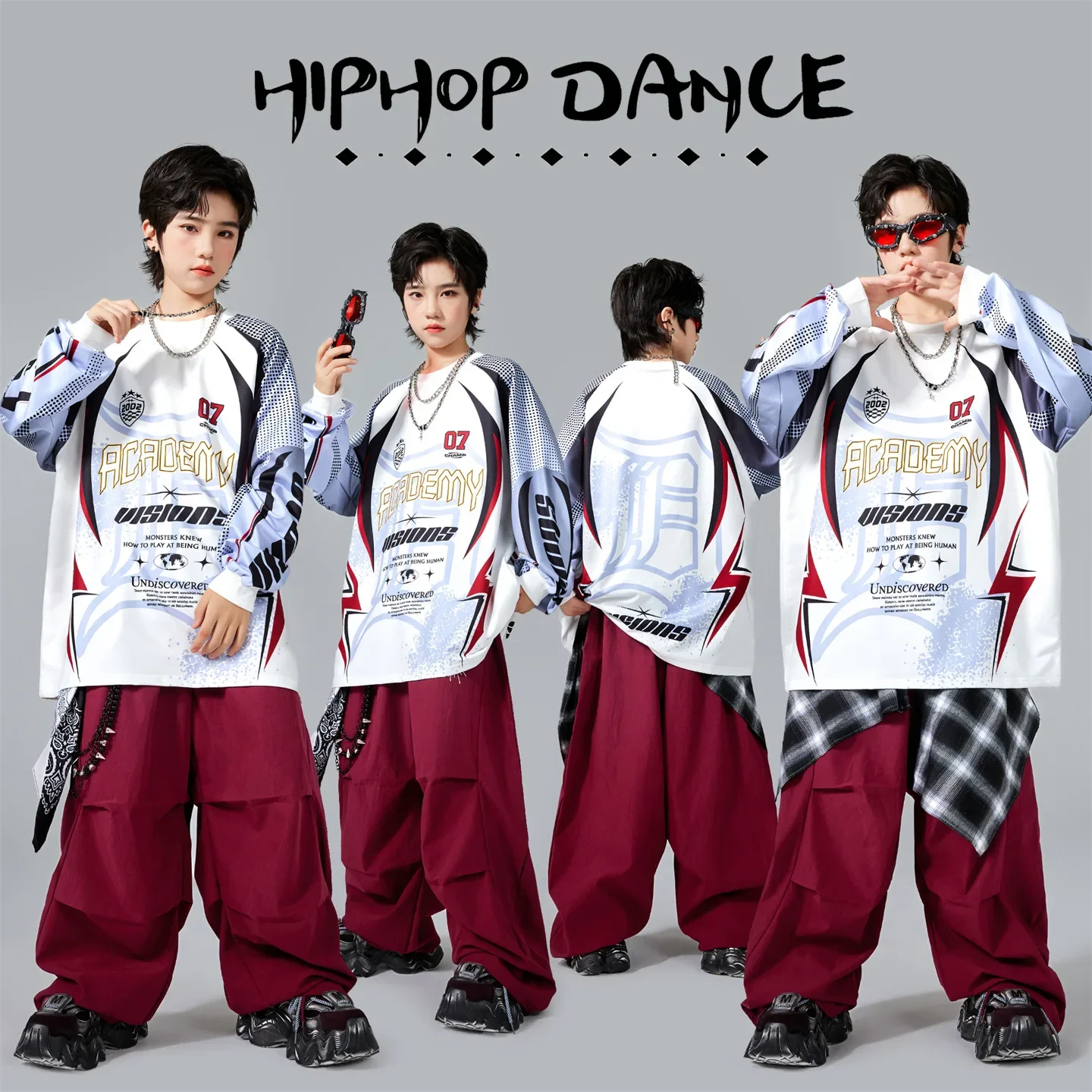 Modern Hip Hop Boys Contrast Sweatshirt Street Dance Joggers Pants Girls Streetwear Child Jazz Clothes Sets Kids K-pop Costume