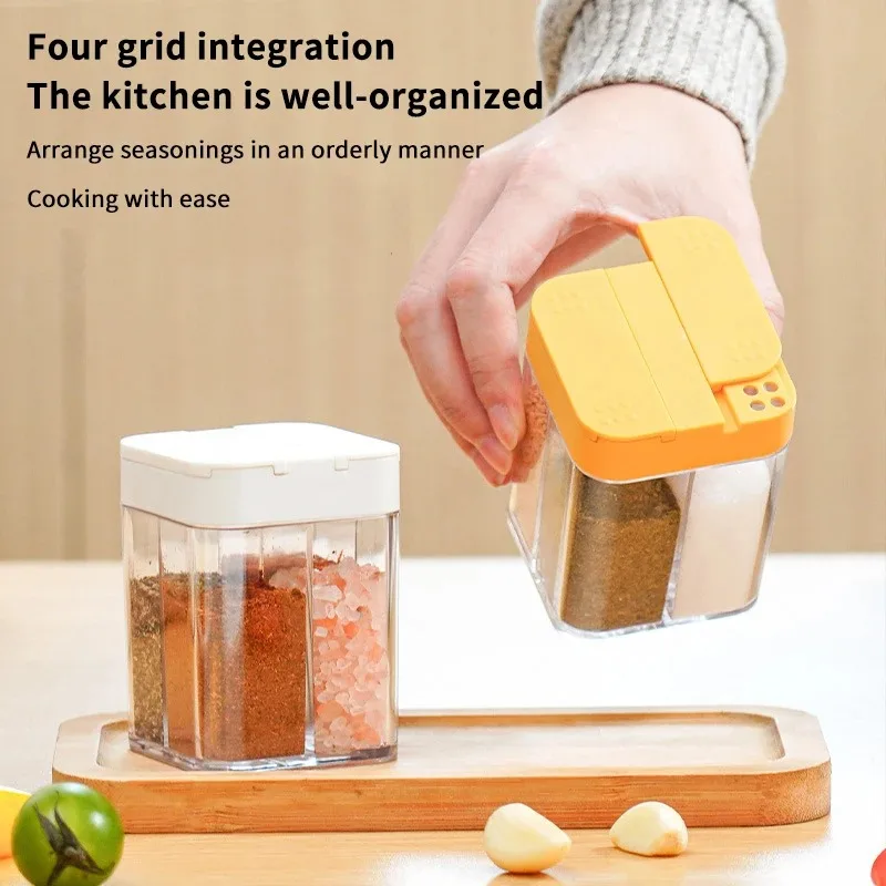 Sliding Cover Seasoning Box Four-Divided Transparent Storage Box Cooking Bottle Seasoning Jar Household Kitchen Supplies