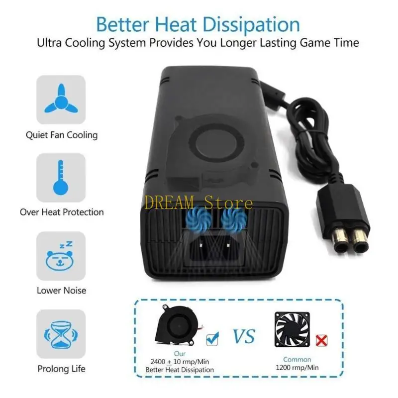 EU Two-Pin Wall Input Fixed Cord End Power Supply Brick, Air-Slot Housing, 17 X 7.2 X 5.2 for 360 Room Shelf Home and Dorm Play