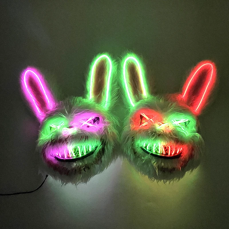 LED Glowing Cosplay Bloody Rabbit Face Mask Scary Animal Mask Holiday Horror Killer Mask Halloween Costume Supplies