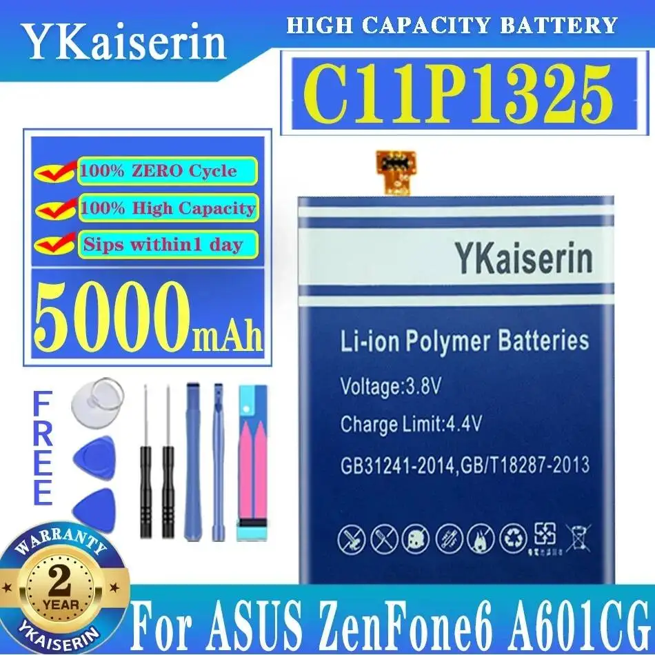 

For Asus Zenfone 6 Zenfone6 A601CG A600CG T00G C11P1325 High-Efficiency Reliable Replacement Mobile Phone Battery 5000Mah