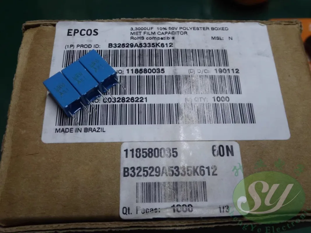 

5PCS EPCOS 3.3uf/50v 3u3 335 New 5MM thin film capacitor B32529A5335K612