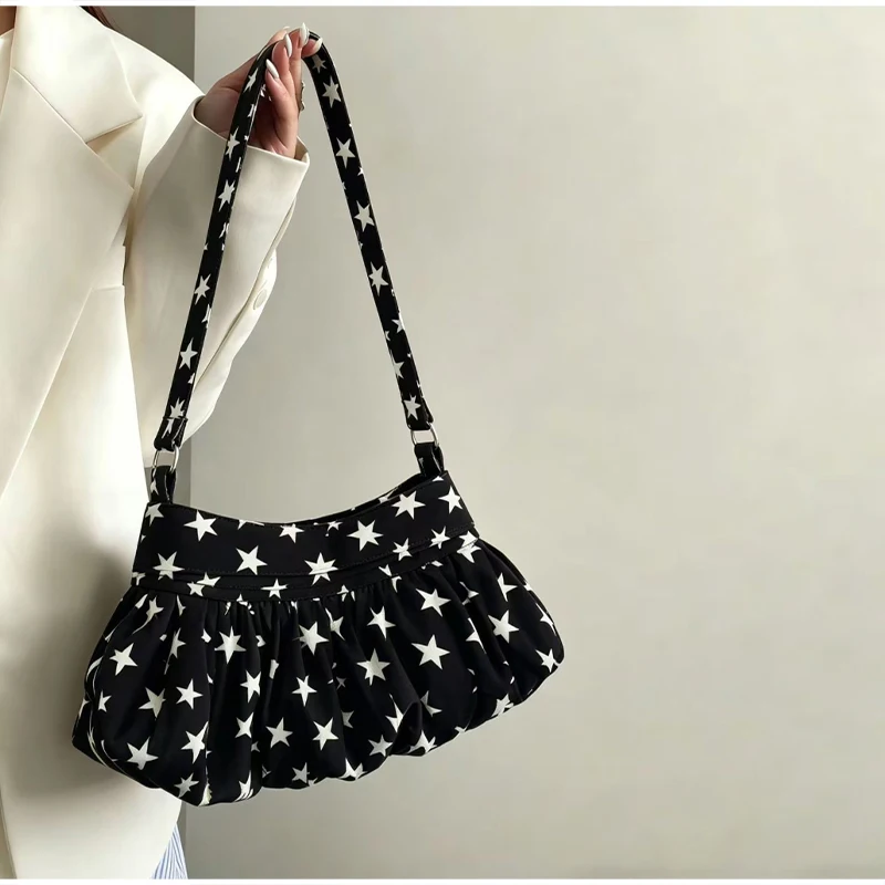 Koreanische Umhängetasche mit Polka Dots, große Tragetasche mit plissiertem Design und Holzknopf-Dekor, niedliche lässige Handtasche für Mädchen – Detail 37