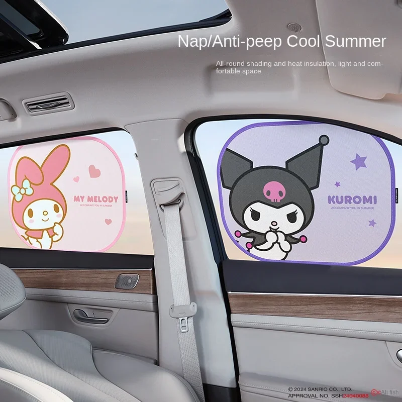 Sanrio Kawaii Hello Kitty Car Mesh Sunshade My Melody Cinnamoroll Anime Cartoon Lovely Sun Protection Side Window Glass Curtains