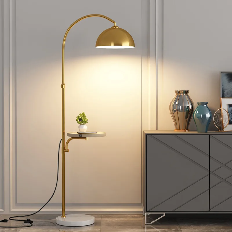 

Nordic Minimalist Retro Luxury Arc Floor Lamp with Integrated Side Table Standing Light for Living Room Sofa Side Bedroom Decor