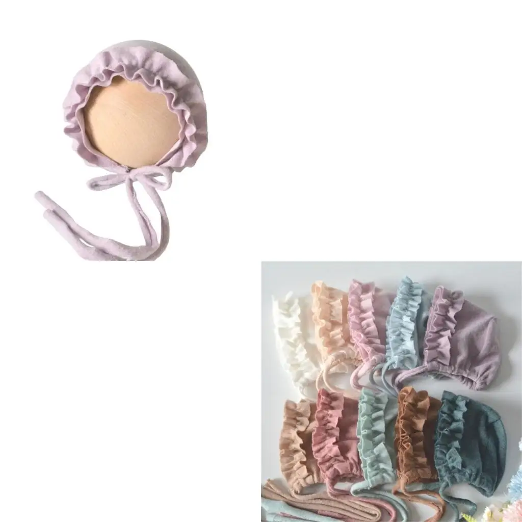 

Baby Pleated Lace Rope Tied Bonnet for Newborns 0 to 2 Months Professional Use