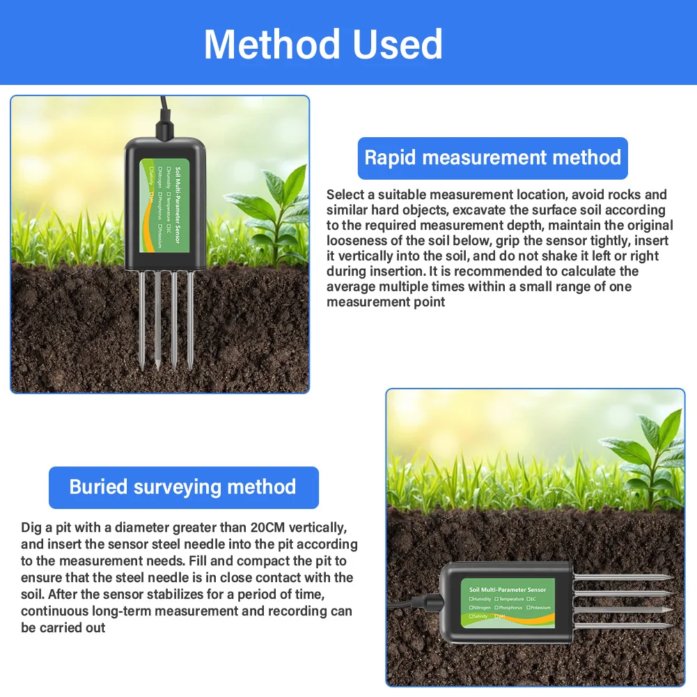 8-in-1 Bodentester NPK PH-Meter EC Temperatur Feuchtigkeits- und Fruchtbarkeitsdetektor IP68 Wasserdichter Sensor für Smart Farming und Garten – Detail 24