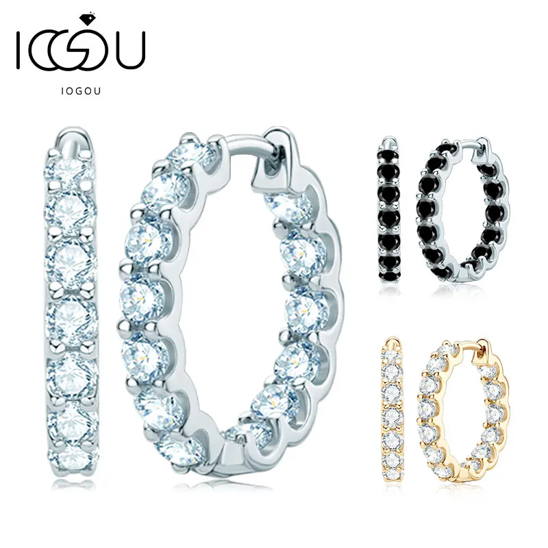 

IOGOU New 100% 925 Sterling Silver Real 3mm Round Cut Moissanite Stud Hoop Earrings For Women Sparkling Jewelry Christmas Gifts