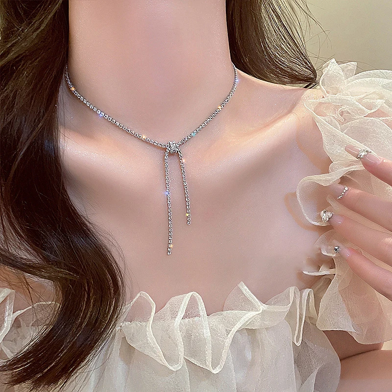 Luxury Shiny Zircon Square Choker Necklaces For Women Crystal Clavicle Chain Necklace Party Wedding Bride Jewelry Gift