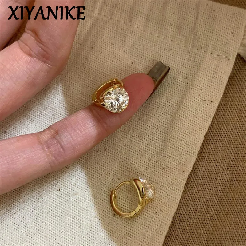 XIYANIKE Gold Color Bling Zircon Hoop Earrings For Women Niche Fashion New Jewelry Gift Party серьги женские