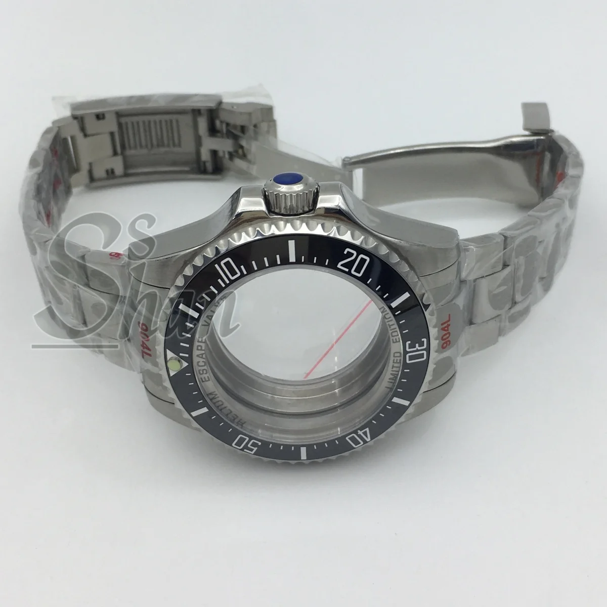 Caixa de mergulho 10ATM 43mm caixa de vidro safira com NH35 NH36 NH38 NH34 GMT ETA 2824 PT5000 pulseira de aço inoxidável moldura de 120 clique