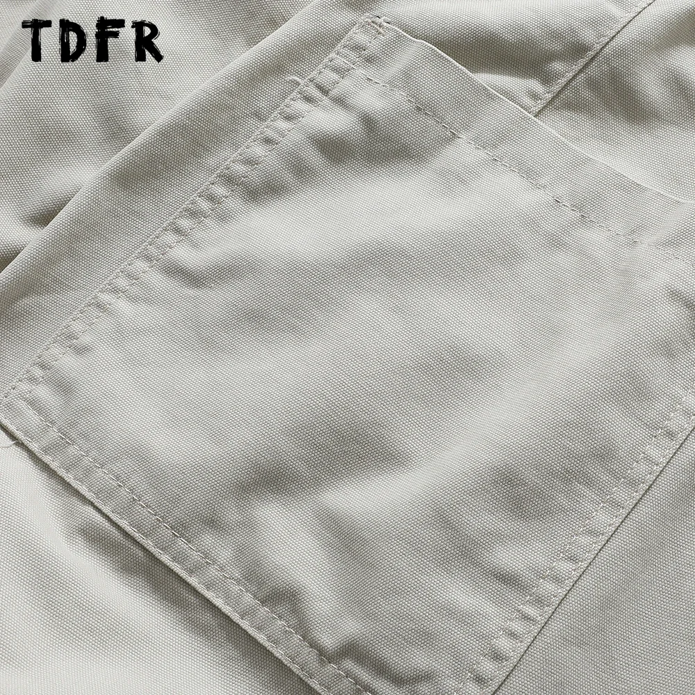 Solid Color Cargo Pants Mens Spliced Retro Streetwear Elastic Waist Pocket Loose Wide Leg Trousers Men