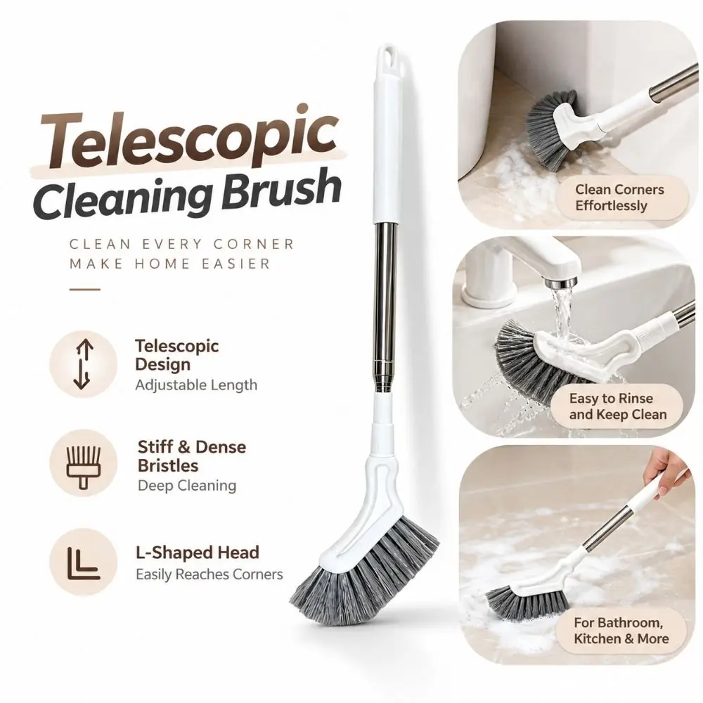 Long Handle Extendable Cleaning Brush Wall Hanging Drainable Crevice Cleaning Brush Narrow Head Gap Cleaning Brush