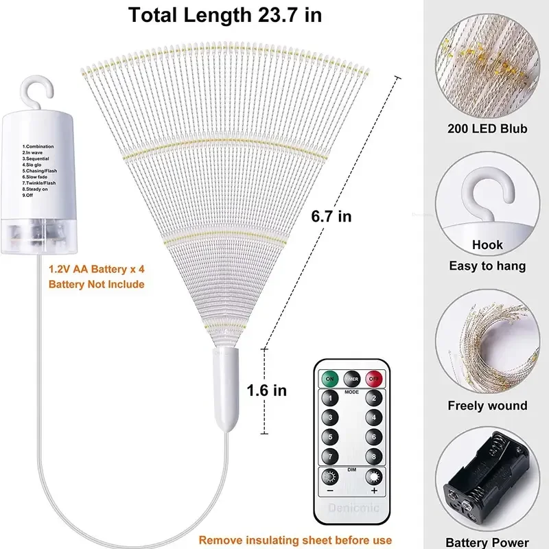 200 LED-Starburst-Lichter aus Kupferdraht, 8 Modi, batteriebetriebene Feen-Planeten-Lichter mit Fernbedienung, hängende Deckendekoration