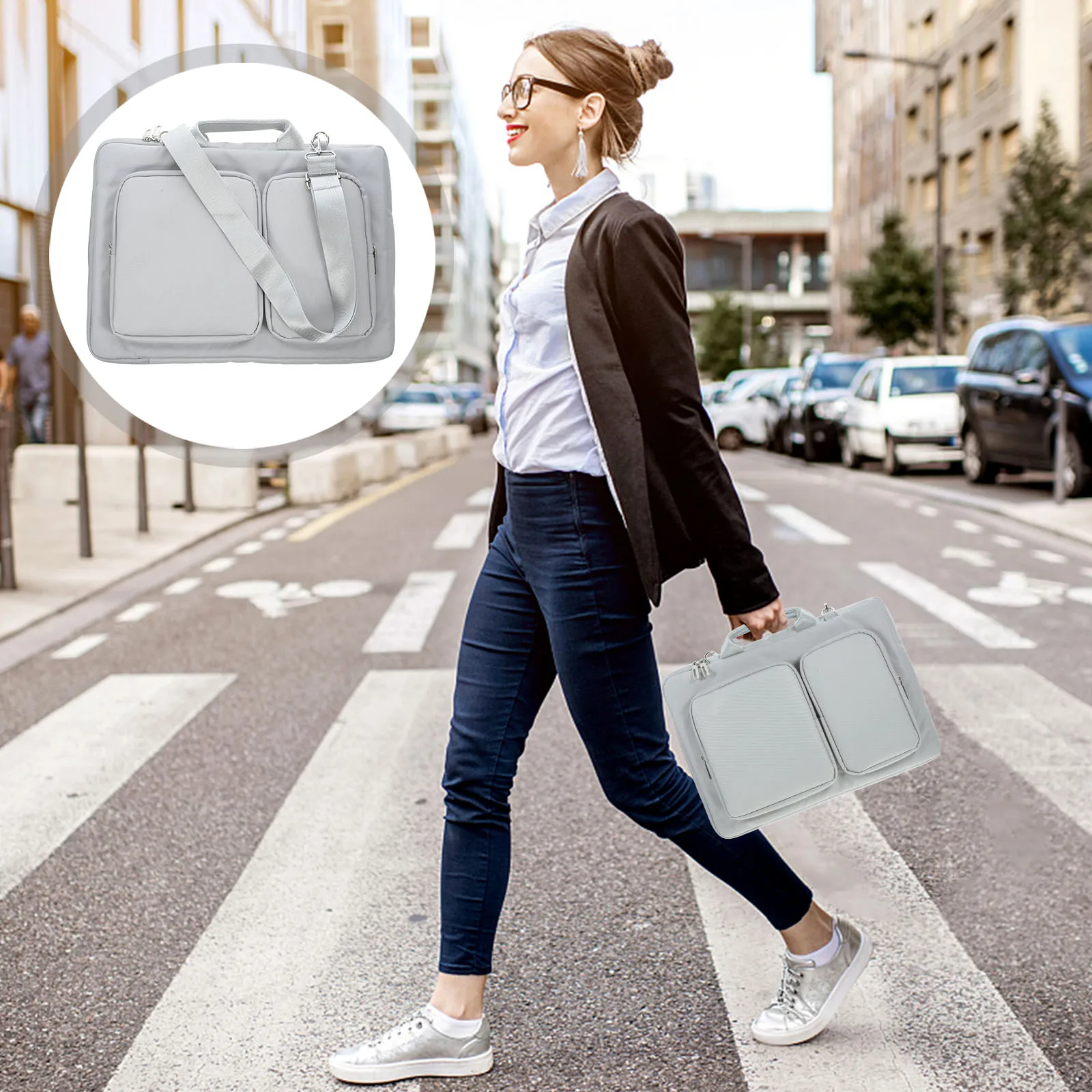 

1pc Laptop Bag Resistant Protective Organizer Storage Laptop Organizer Pouch Business Bag School Use Silver