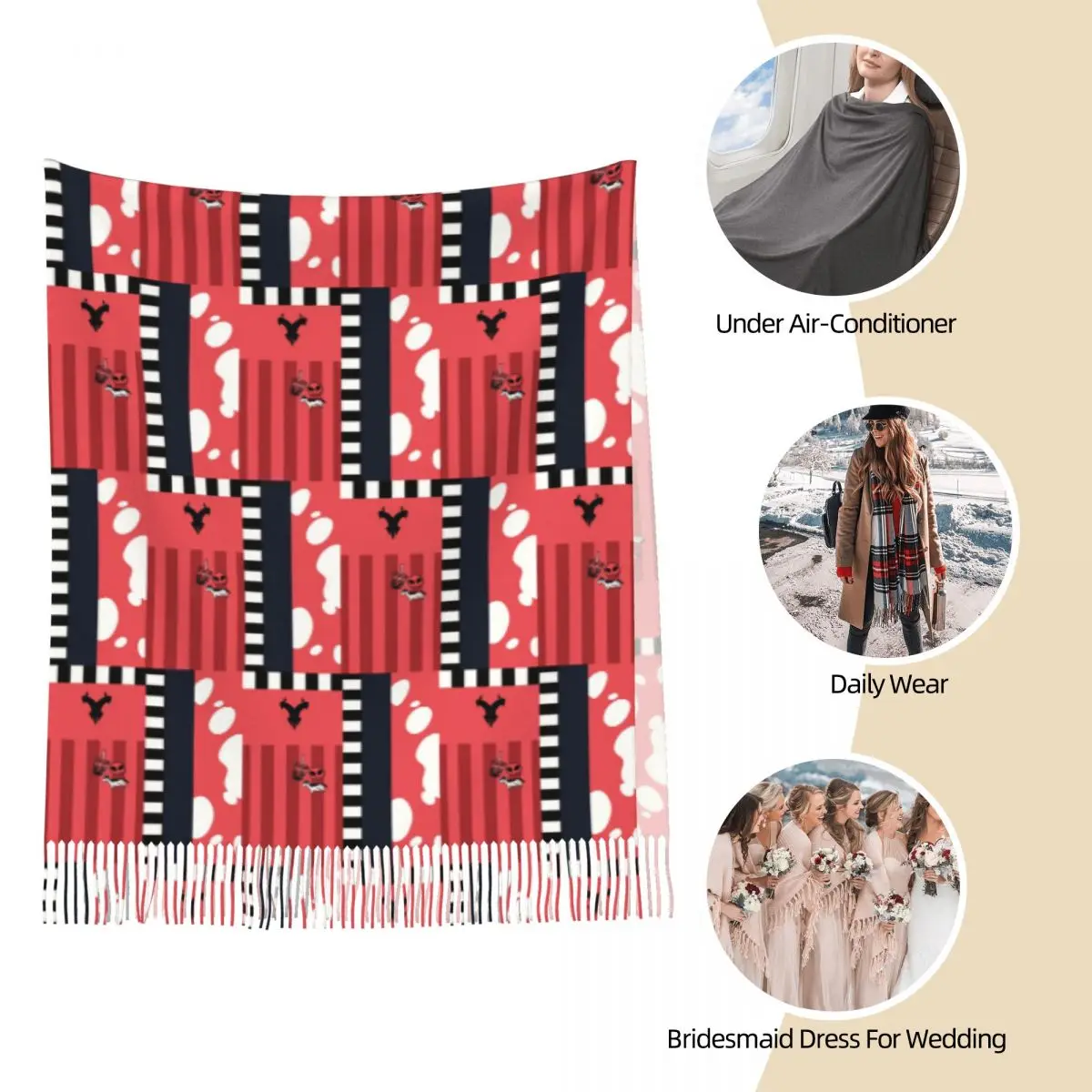 Helluva Boss - وشاح Blitzo أوشحة شرابة للنساء شالات دافئة ناعمة ويلتف شال طويل للخريف والشتاء