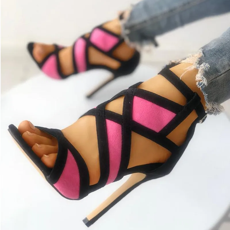 Pumps Cross-tied Sandals Shoes Women Sexy High Heel Peep Toe Back Zip Sandals Plus Size 43 Female Footwear 2021 New Fshion